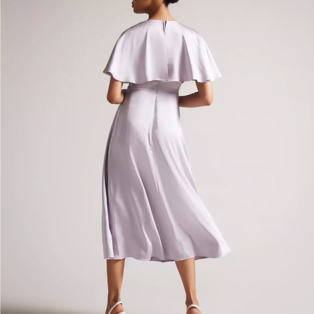 Ted Baker London Purple Asymmetrical Midi Dress with Flutter Sleeves - Picture 2 of 5